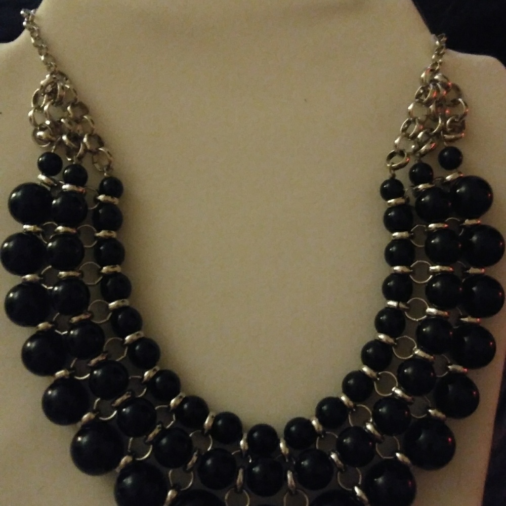 Black beaded silver chain necklace